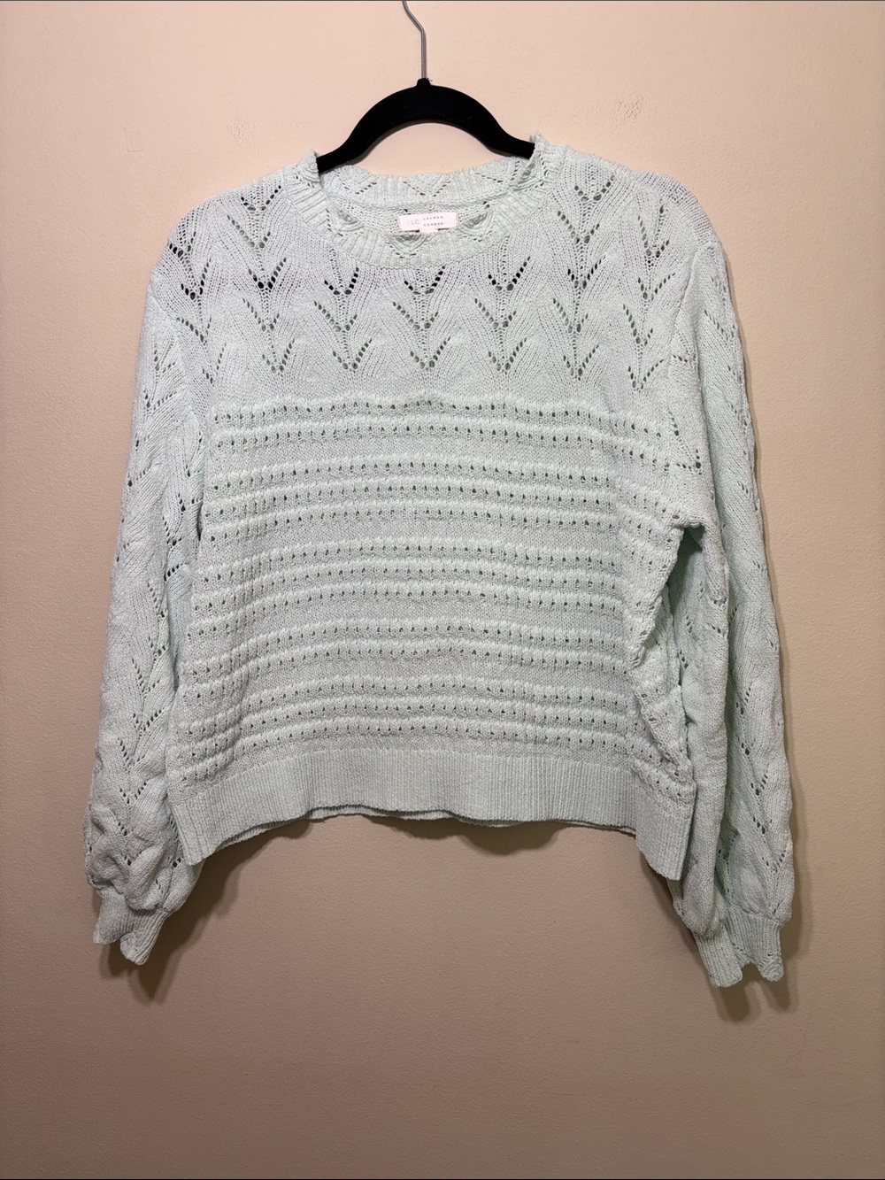 LC Lauren Conrad Mint Open-Knit Crewneck Sweater